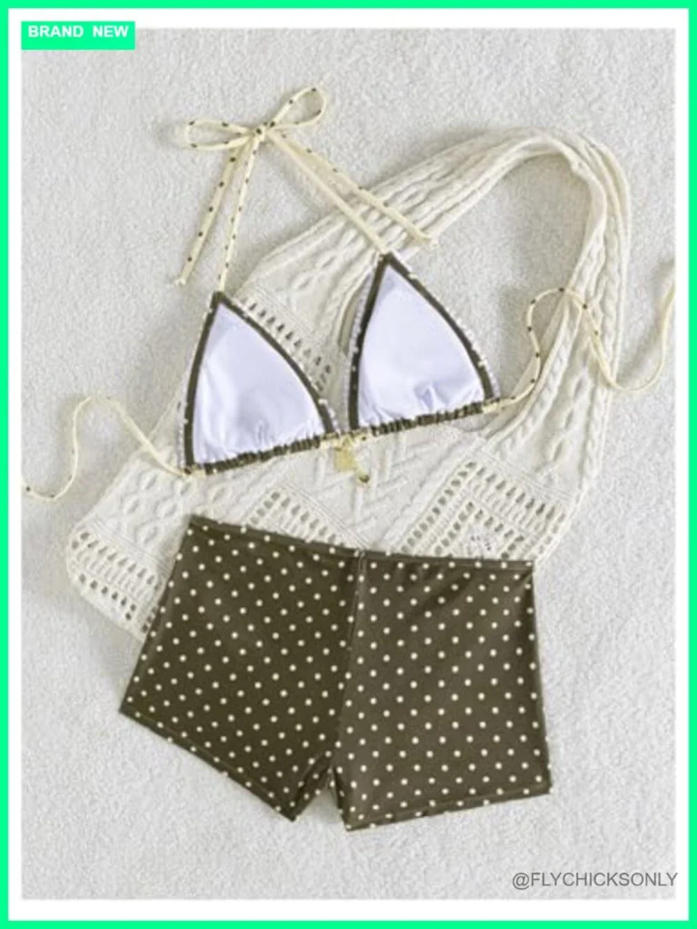Polka Dots Halter Triangle Bikini Set with Boyshorts